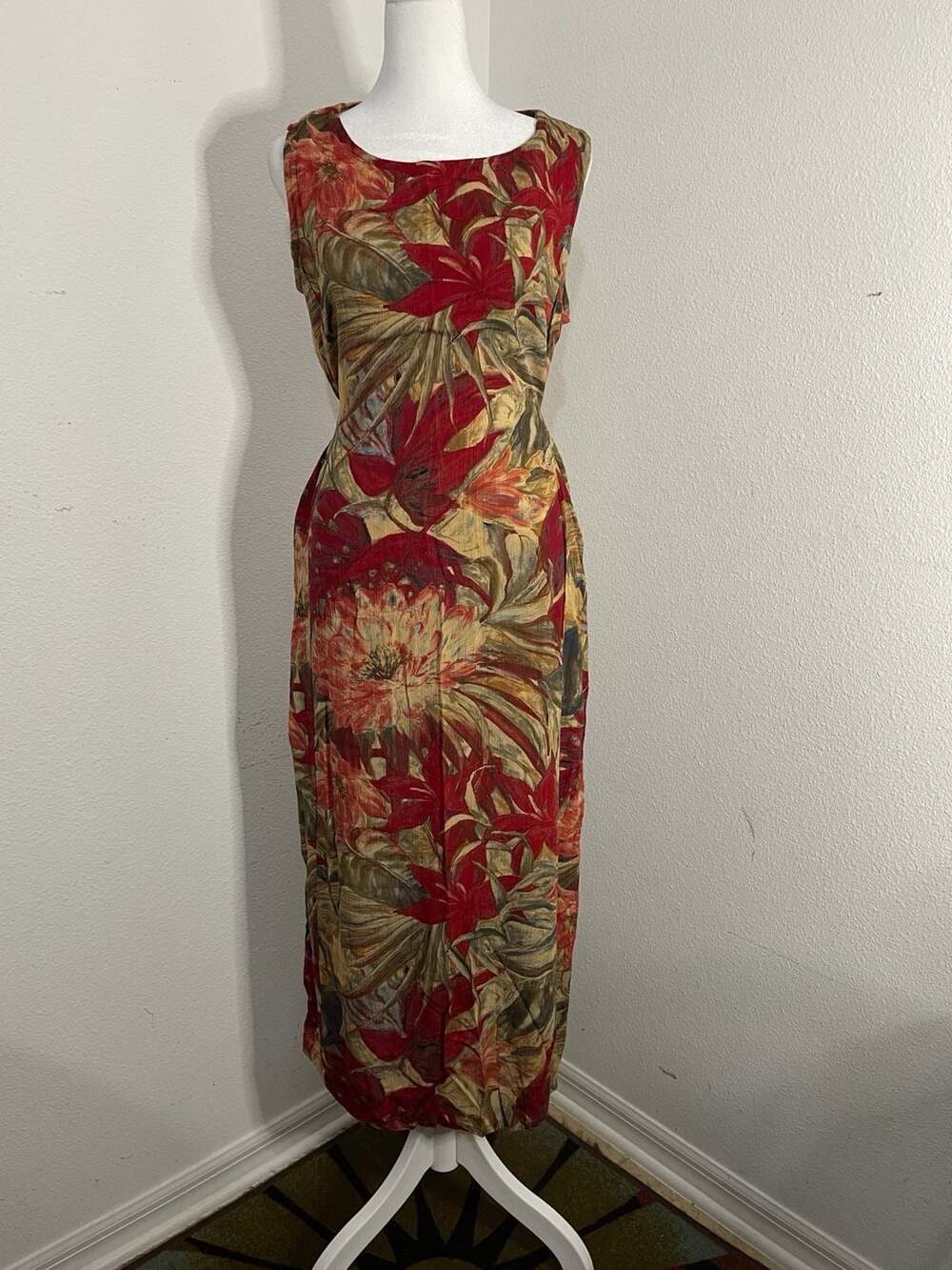 Koret Women's Vintage Sleeveless Floral Tropical Print Maxi Dress Size Large